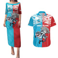 Custom Dolphins and Shark Couples Matching Puletasi and Hawaiian Shirt Together Sporty Style
