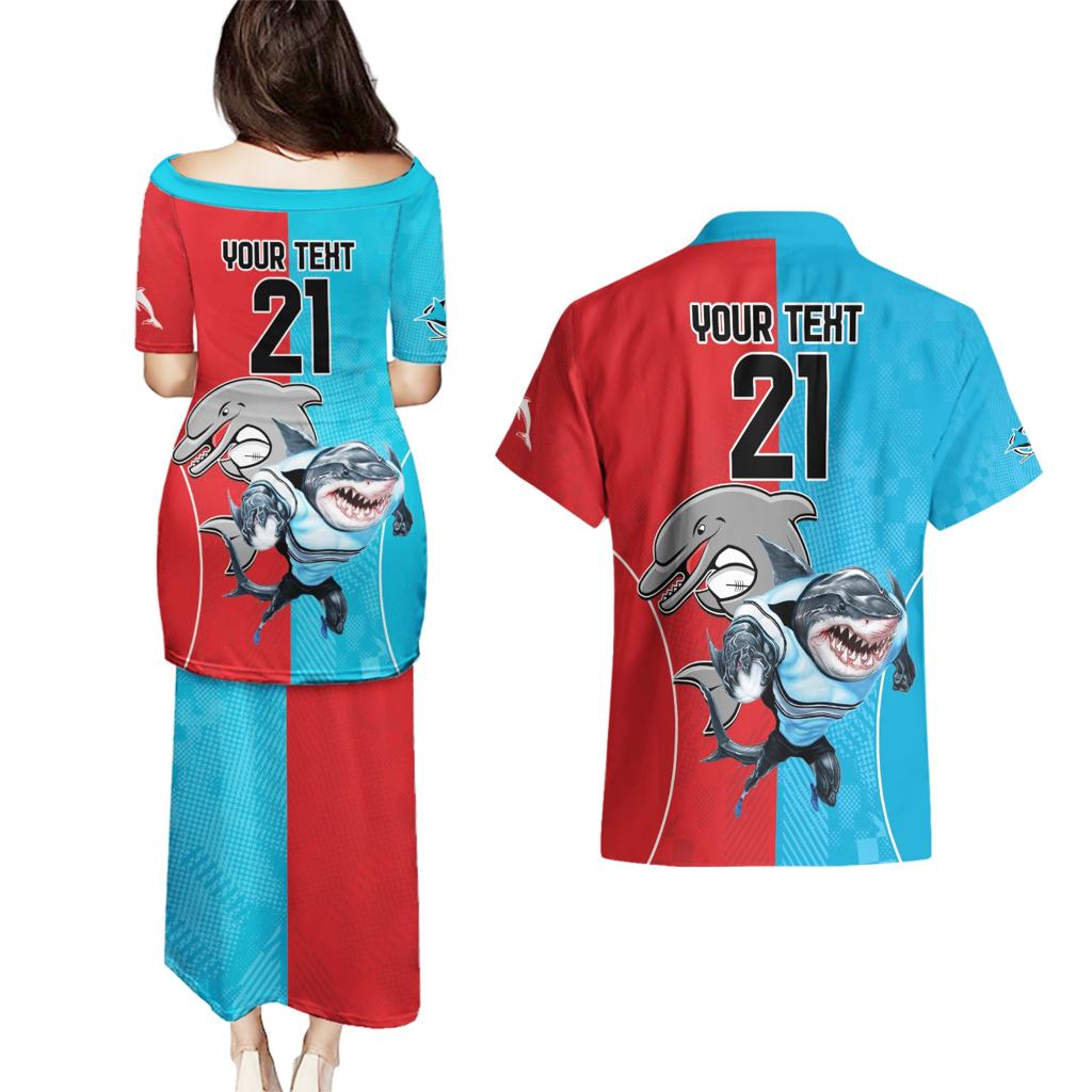 Custom Dolphins and Shark Couples Matching Puletasi and Hawaiian Shirt Together Sporty Style