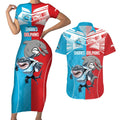 Custom Dolphins and Shark Couples Matching Short Sleeve Bodycon Dress and Hawaiian Shirt Together Sporty Style