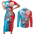Custom Dolphins and Shark Couples Matching Short Sleeve Bodycon Dress and Long Sleeve Button Shirt Together Sporty Style