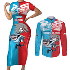 Custom Dolphins and Shark Couples Matching Short Sleeve Bodycon Dress and Long Sleeve Button Shirt Together Sporty Style