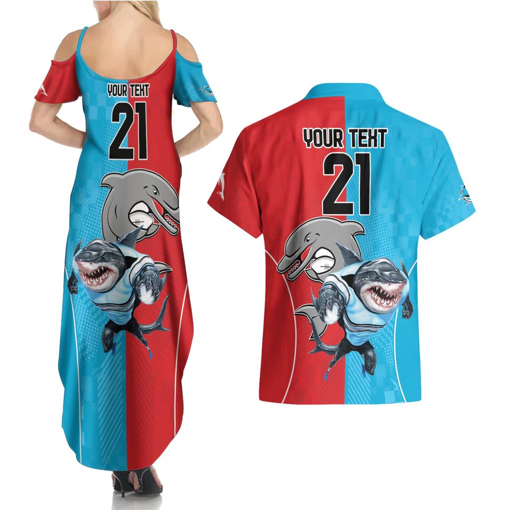 Custom Dolphins and Shark Couples Matching Summer Maxi Dress and Hawaiian Shirt Together Sporty Style