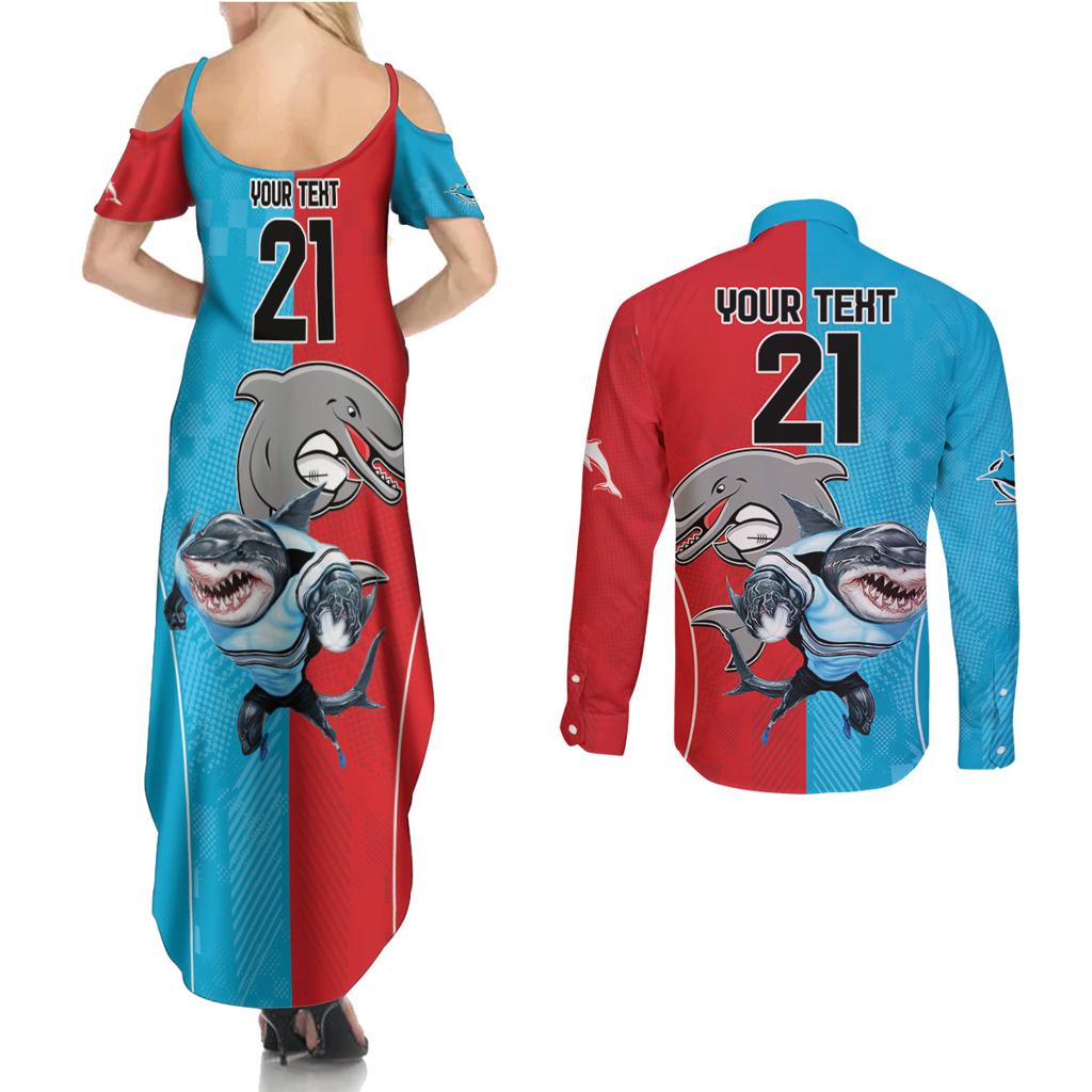 Custom Dolphins and Shark Couples Matching Summer Maxi Dress and Long Sleeve Button Shirt Together Sporty Style