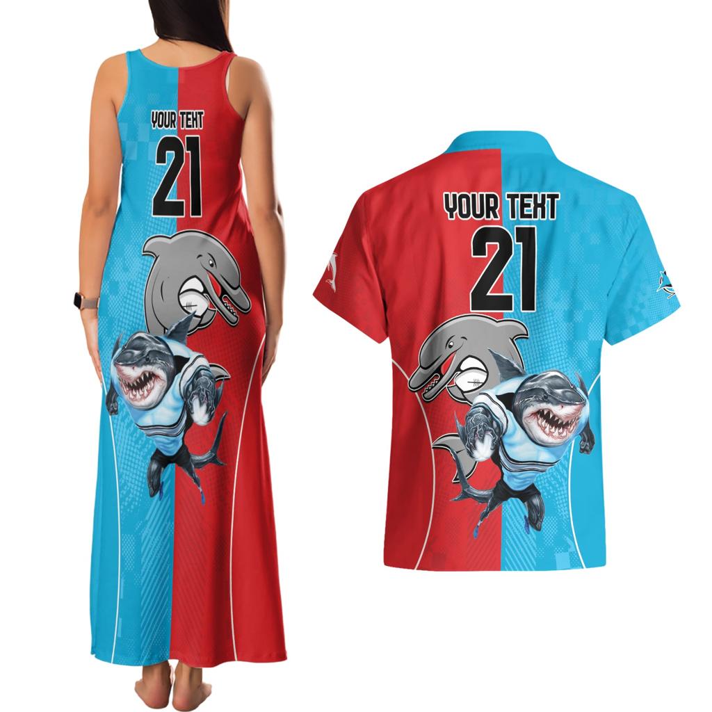 Custom Dolphins and Shark Couples Matching Tank Maxi Dress and Hawaiian Shirt Together Sporty Style