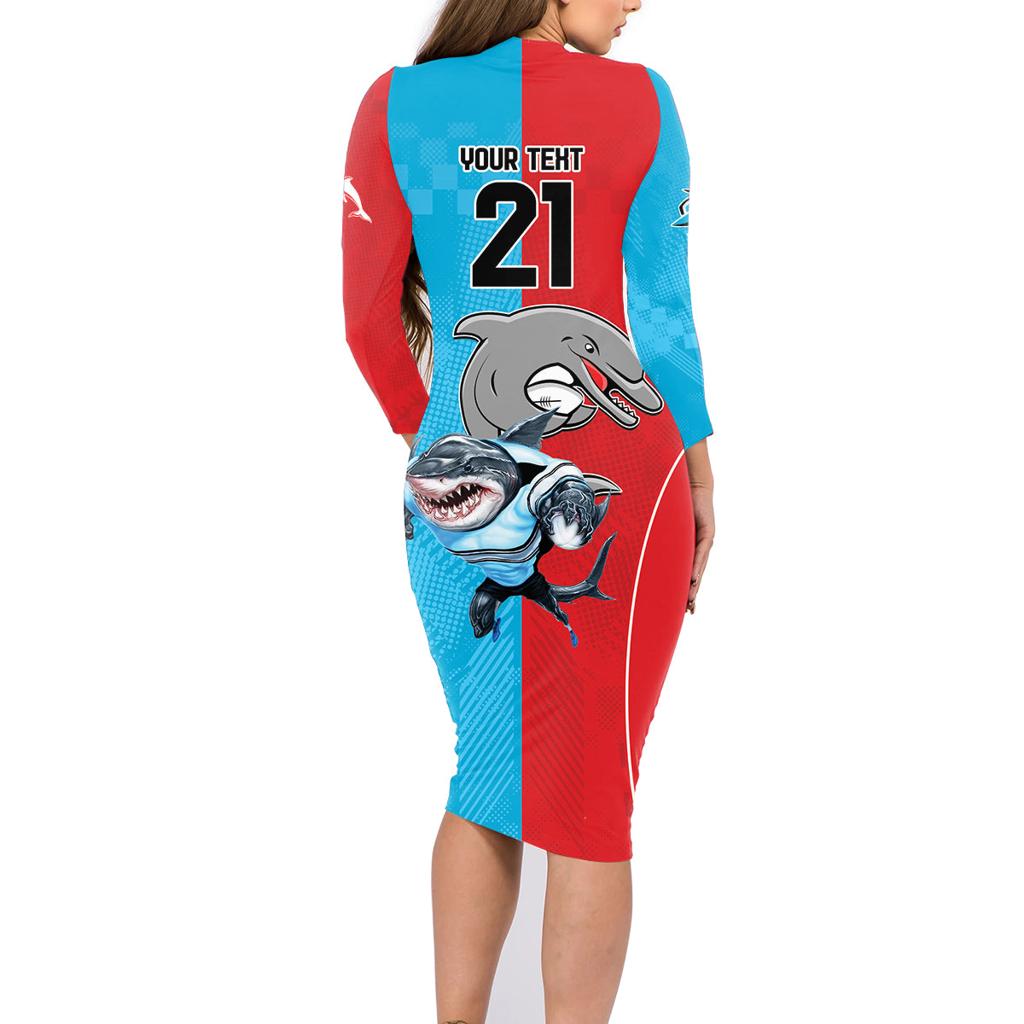 Custom Dolphins and Shark Family Matching Long Sleeve Bodycon Dress and Hawaiian Shirt Together Sporty Style