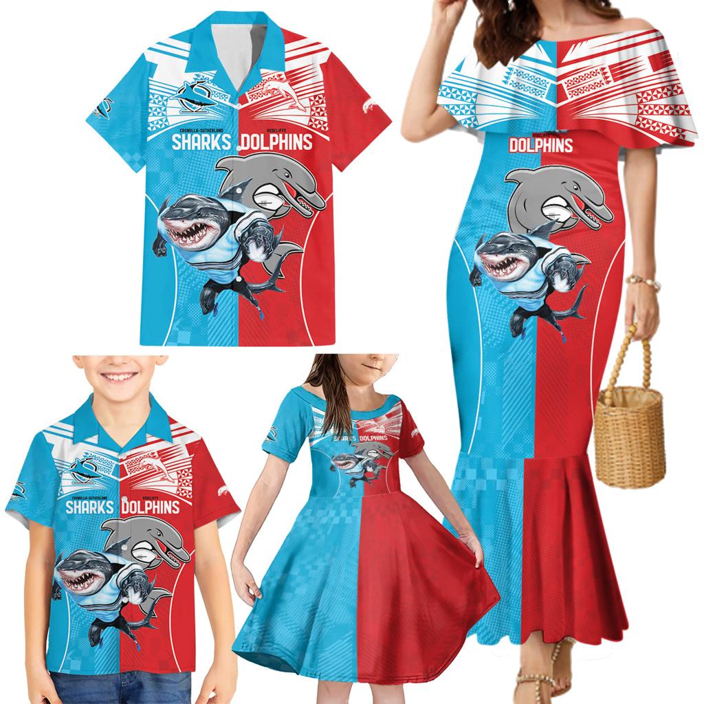 Custom Dolphins and Shark Family Matching Mermaid Dress and Hawaiian Shirt Together Sporty Style