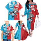 Custom Dolphins and Shark Family Matching Off The Shoulder Long Sleeve Dress and Hawaiian Shirt Together Sporty Style