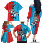 Custom Dolphins and Shark Family Matching Off The Shoulder Long Sleeve Dress and Hawaiian Shirt Together Sporty Style