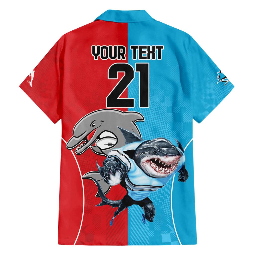 Custom Dolphins and Shark Family Matching Off The Shoulder Long Sleeve Dress and Hawaiian Shirt Together Sporty Style