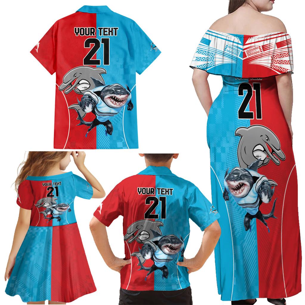 Custom Dolphins and Shark Family Matching Off Shoulder Maxi Dress and Hawaiian Shirt Together Sporty Style