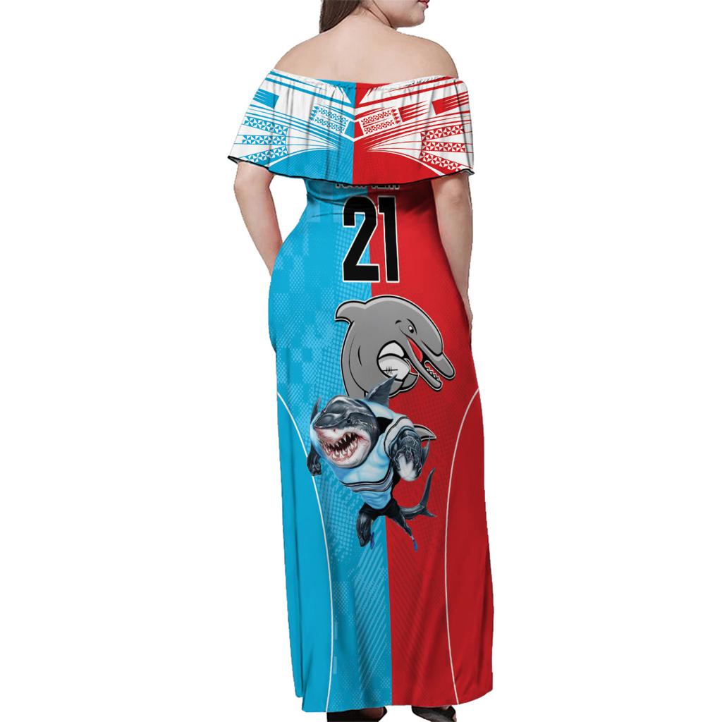 Custom Dolphins and Shark Family Matching Off Shoulder Maxi Dress and Hawaiian Shirt Together Sporty Style