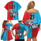 Custom Dolphins and Shark Family Matching Off Shoulder Short Dress and Hawaiian Shirt Together Sporty Style