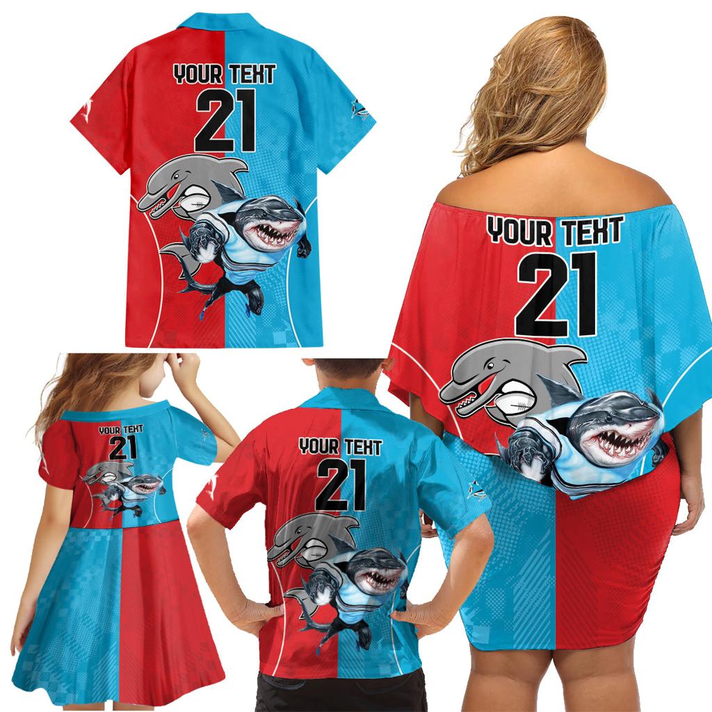 Custom Dolphins and Shark Family Matching Off Shoulder Short Dress and Hawaiian Shirt Together Sporty Style