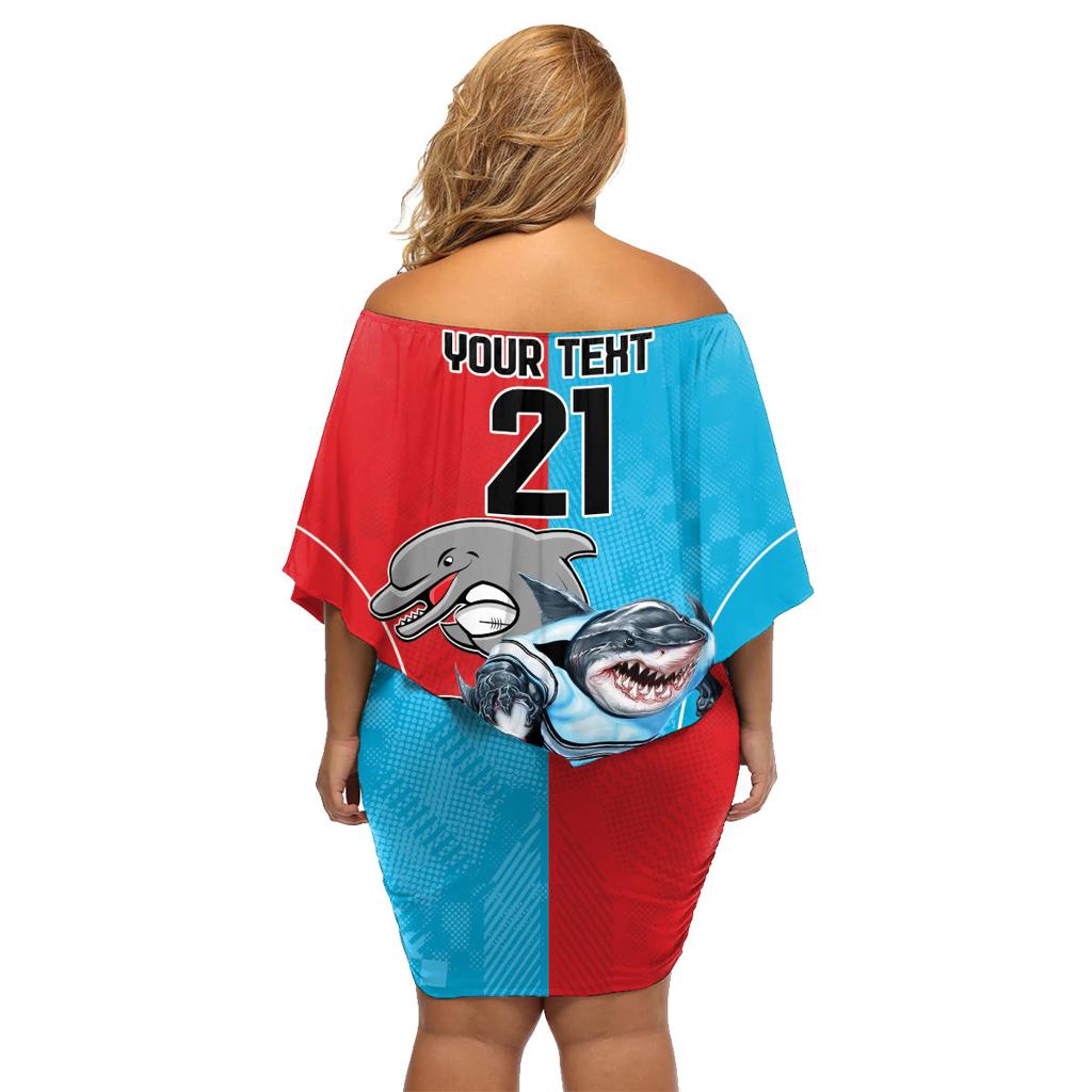 Custom Dolphins and Shark Family Matching Off Shoulder Short Dress and Hawaiian Shirt Together Sporty Style