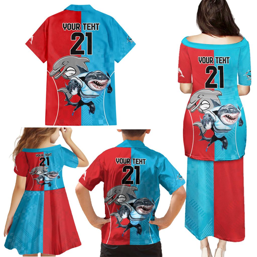 Custom Dolphins and Shark Family Matching Puletasi and Hawaiian Shirt Together Sporty Style