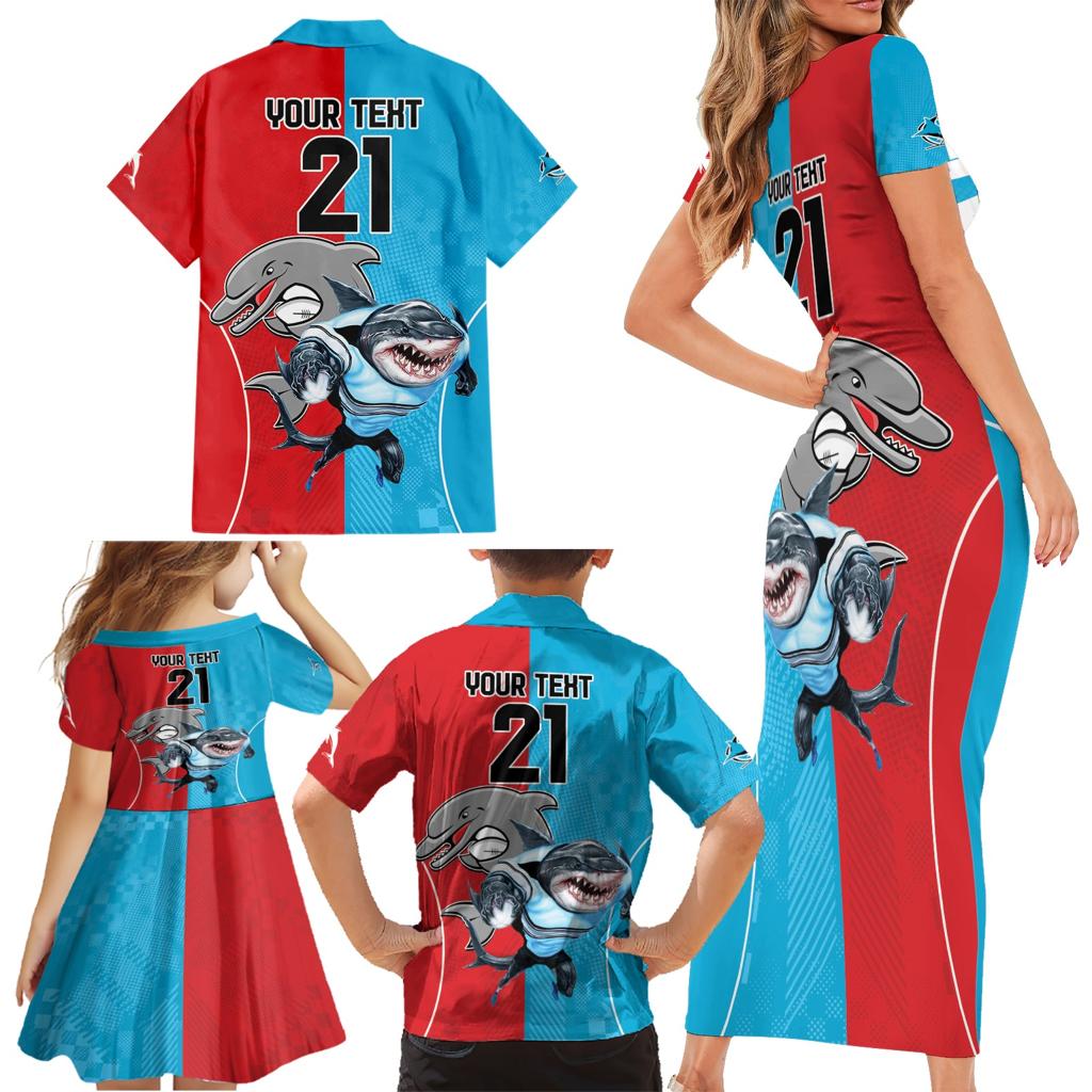 Custom Dolphins and Shark Family Matching Short Sleeve Bodycon Dress and Hawaiian Shirt Together Sporty Style