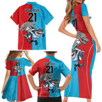 Custom Dolphins and Shark Family Matching Short Sleeve Bodycon Dress and Hawaiian Shirt Together Sporty Style