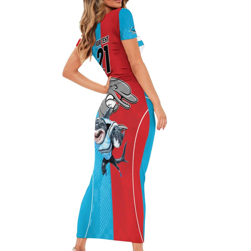 Custom Dolphins and Shark Family Matching Short Sleeve Bodycon Dress and Hawaiian Shirt Together Sporty Style