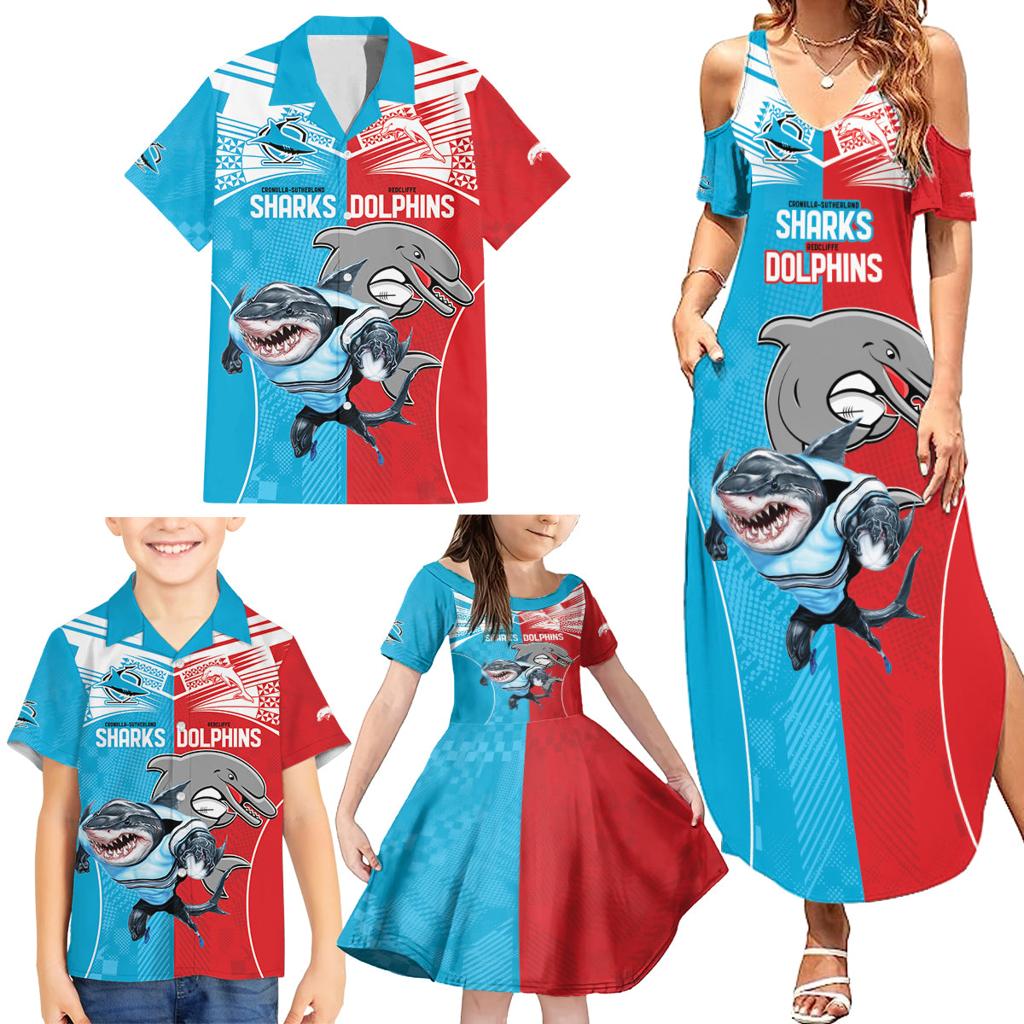 Custom Dolphins and Shark Family Matching Summer Maxi Dress and Hawaiian Shirt Together Sporty Style