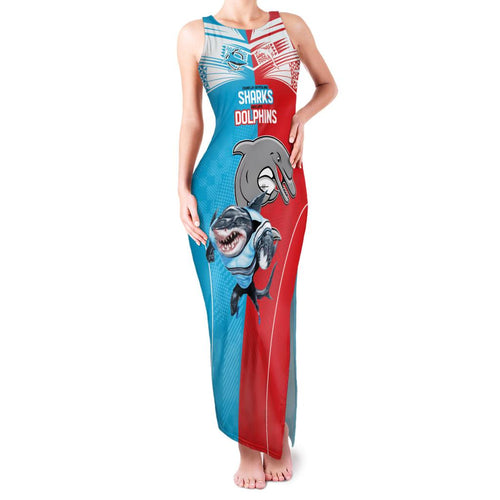 Custom Dolphins and Shark Family Matching Tank Maxi Dress and Hawaiian Shirt Together Sporty Style