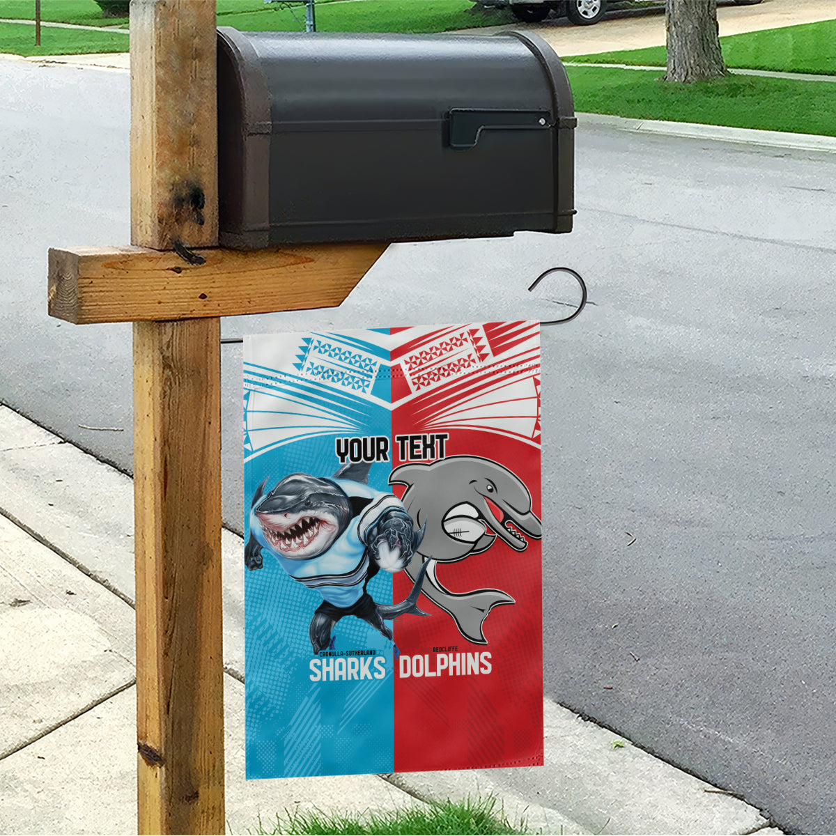 Custom Dolphins and Shark Garden Flag Together Sporty Style