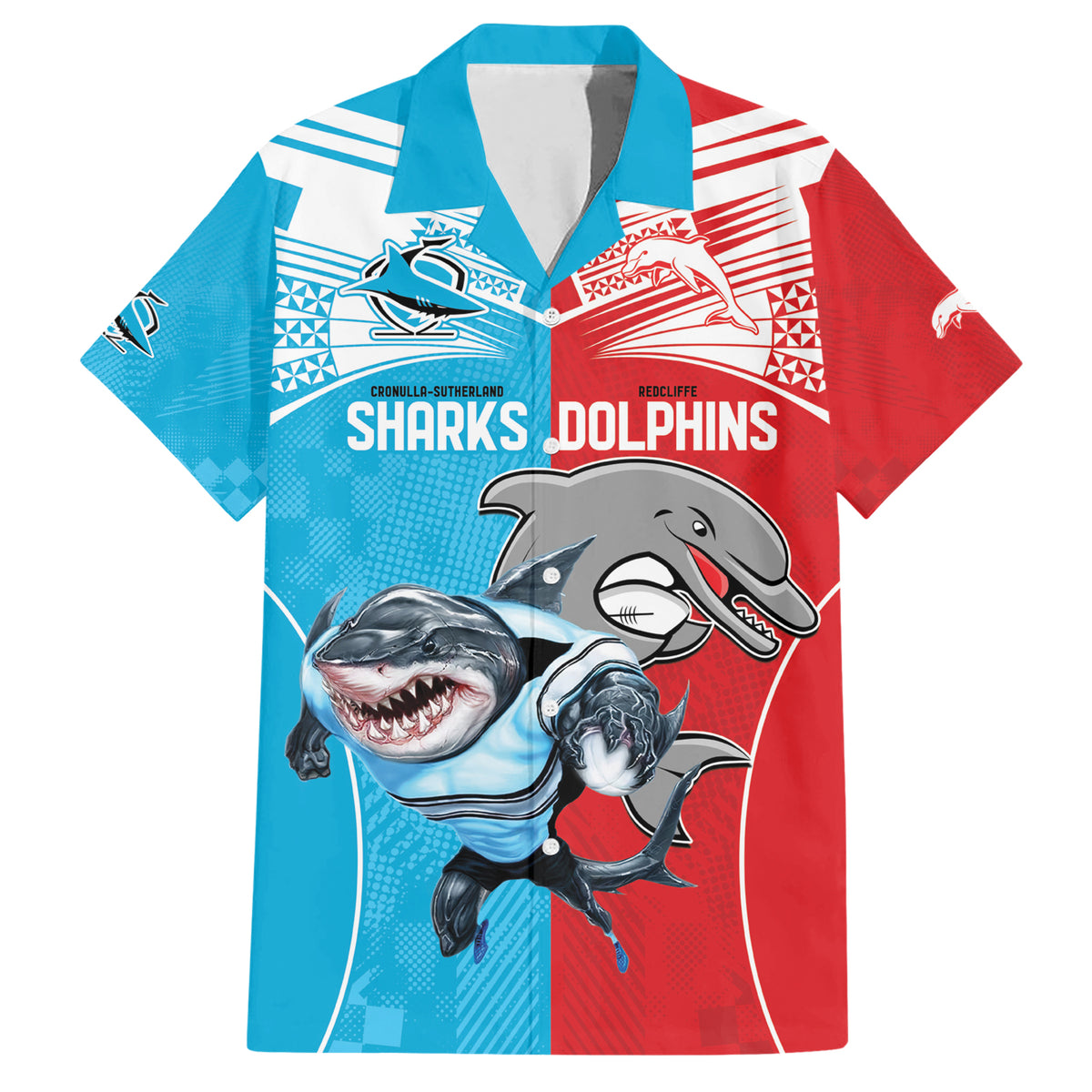 Custom Dolphins and Shark Hawaiian Shirt Together Sporty Style