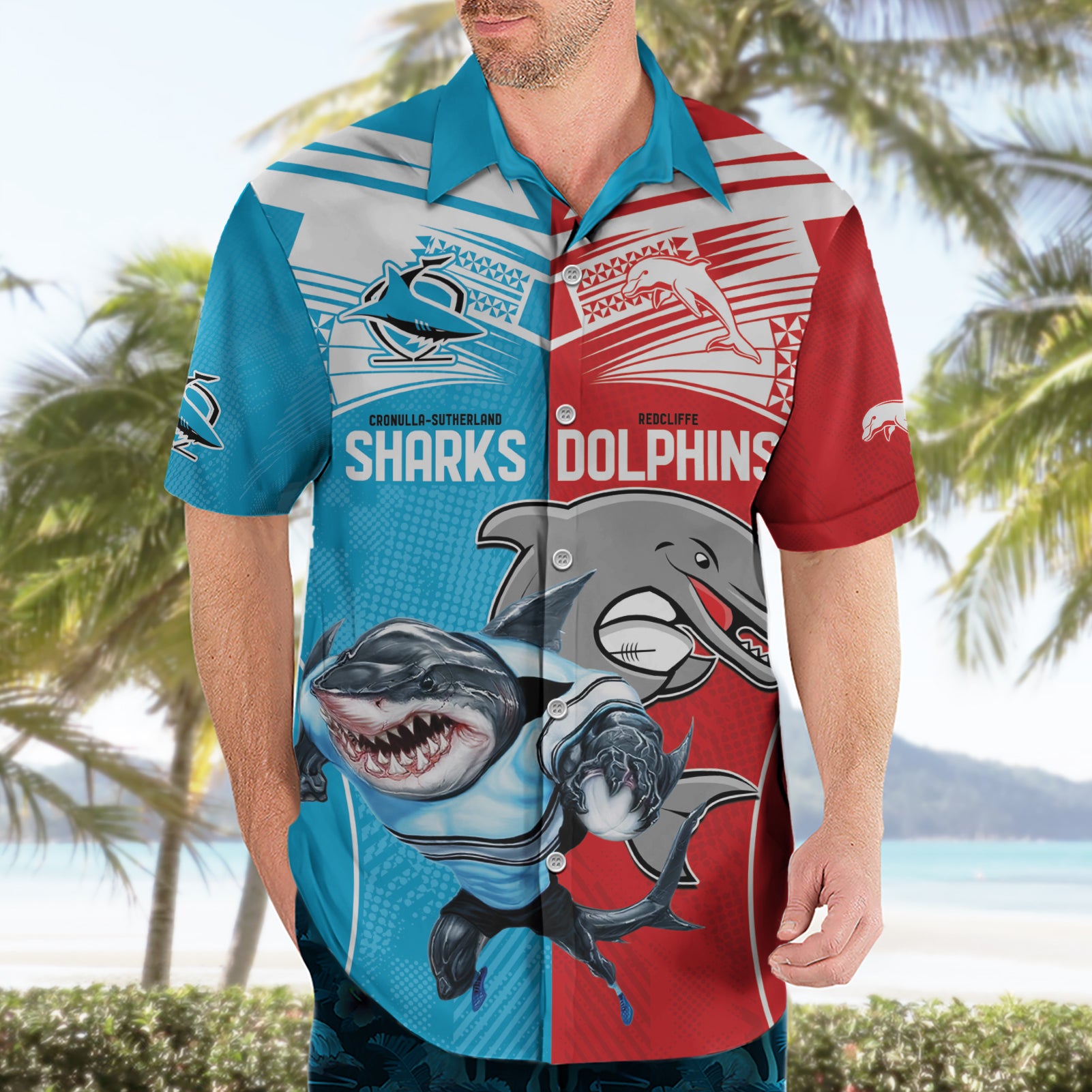 Custom Dolphins and Shark Hawaiian Shirt Together Sporty Style