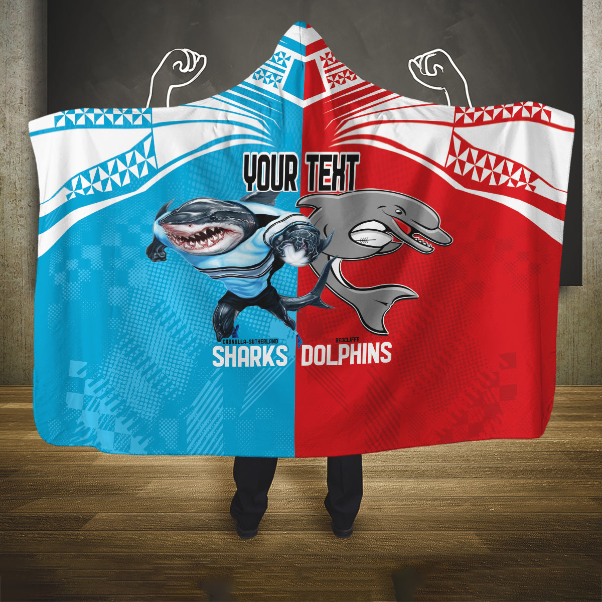 Custom Dolphins and Shark Hooded Blanket Together Sporty Style