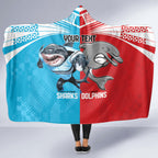 Custom Dolphins and Shark Hooded Blanket Together Sporty Style
