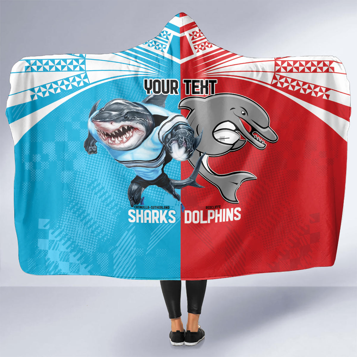 Custom Dolphins and Shark Hooded Blanket Together Sporty Style