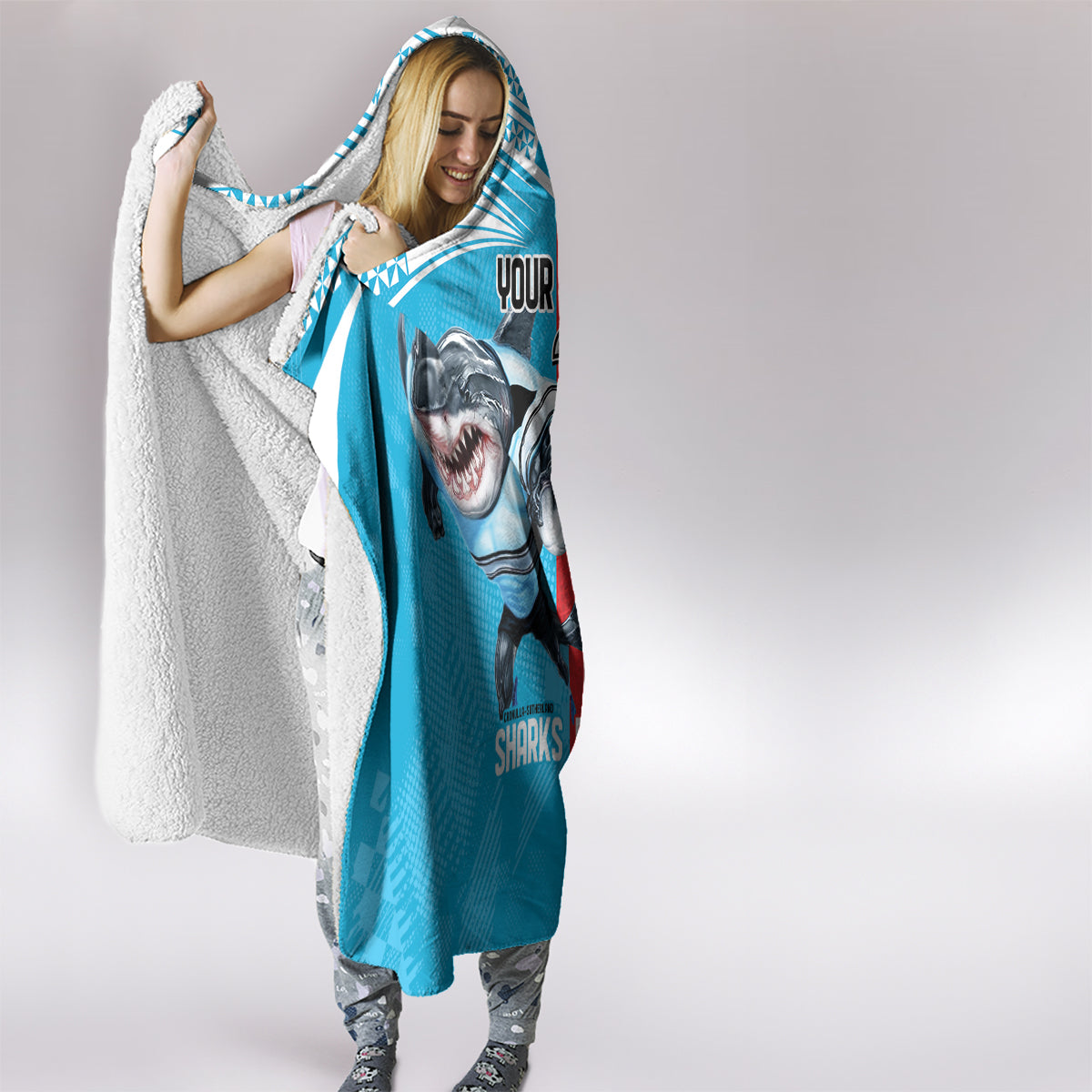 Custom Dolphins and Shark Hooded Blanket Together Sporty Style