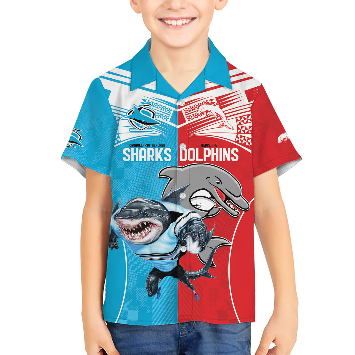 Custom Dolphins and Shark Kid Hawaiian Shirt Together Sporty Style