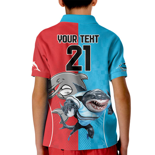 Custom Dolphins and Shark Kid Polo Shirt Together Sporty Style