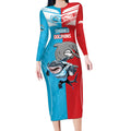 Custom Dolphins and Shark Long Sleeve Bodycon Dress Together Sporty Style