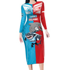 Custom Dolphins and Shark Long Sleeve Bodycon Dress Together Sporty Style