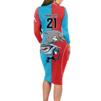 Custom Dolphins and Shark Long Sleeve Bodycon Dress Together Sporty Style