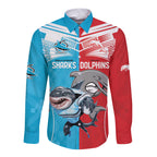 Custom Dolphins and Shark Long Sleeve Button Shirt Together Sporty Style