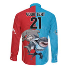 Custom Dolphins and Shark Long Sleeve Button Shirt Together Sporty Style