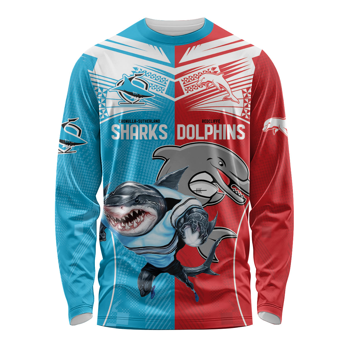 Custom Dolphins and Shark Long Sleeve Shirt Together Sporty Style
