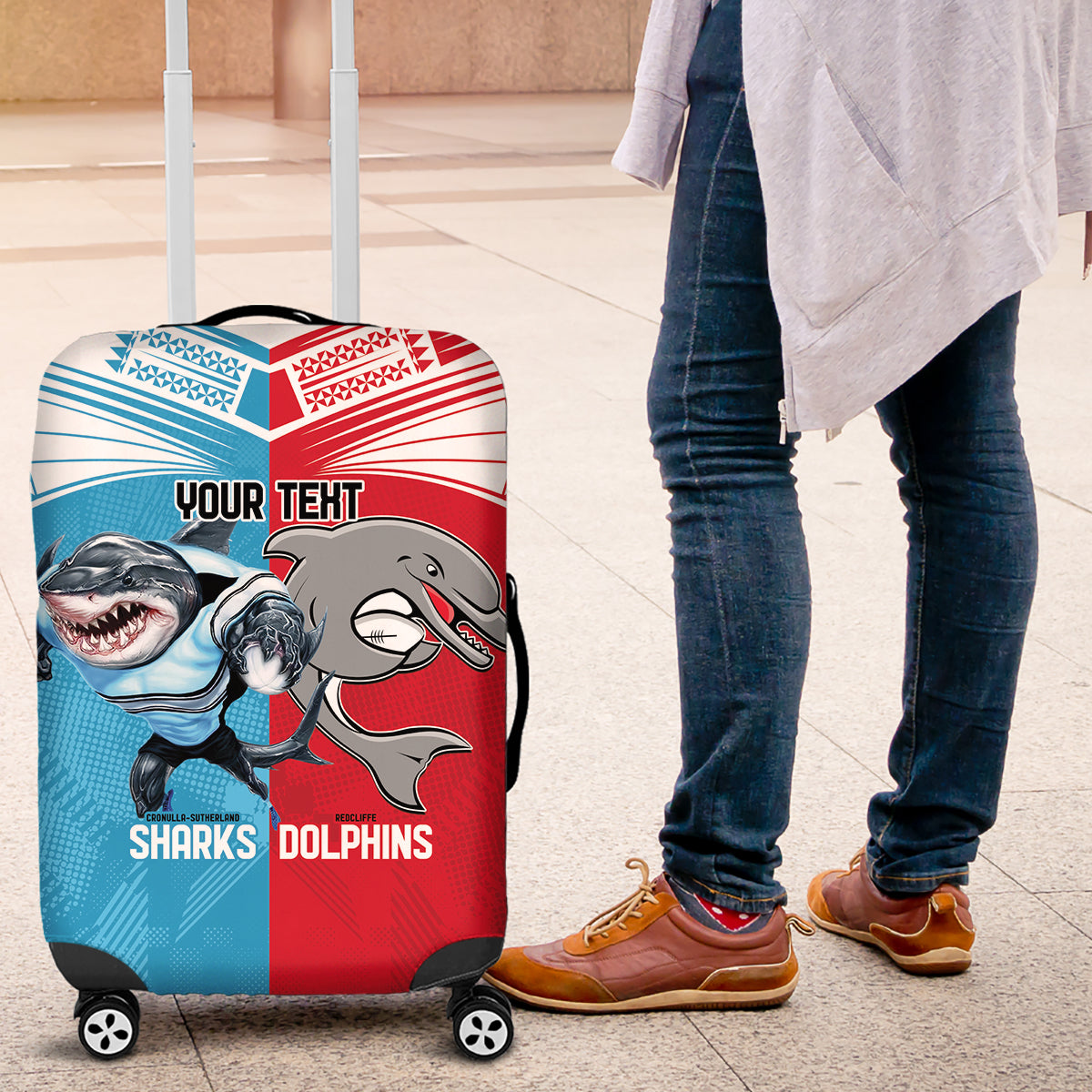 Custom Dolphins and Shark Luggage Cover Together Sporty Style