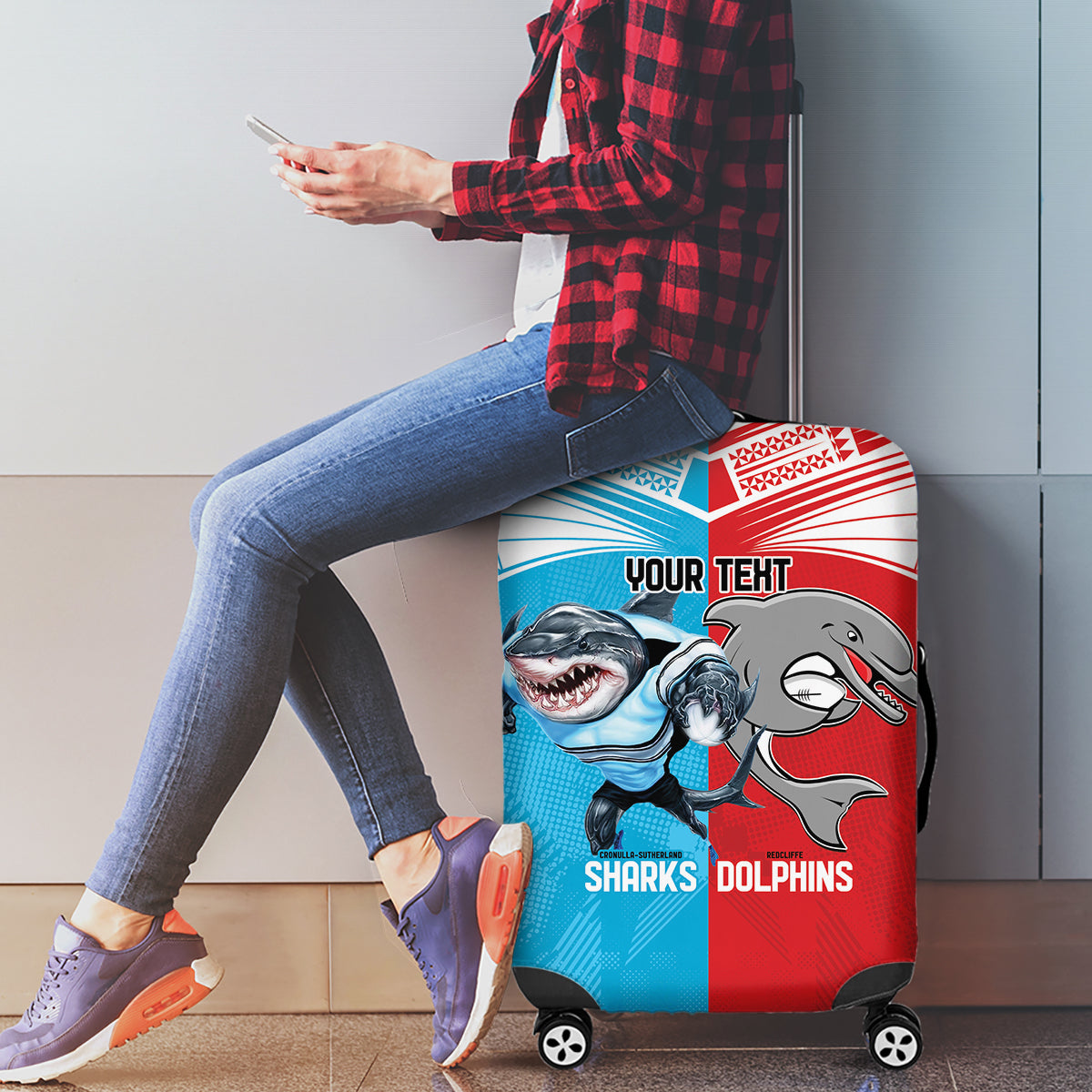 Custom Dolphins and Shark Luggage Cover Together Sporty Style