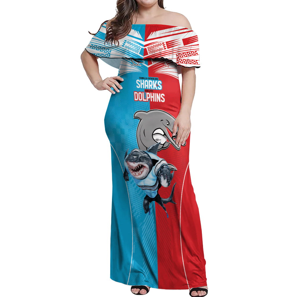 Custom Dolphins and Shark Off Shoulder Maxi Dress Together Sporty Style