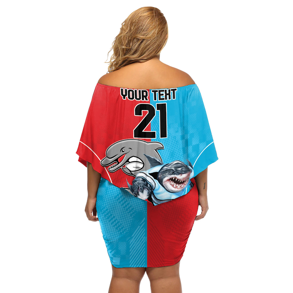Custom Dolphins and Shark Off Shoulder Short Dress Together Sporty Style