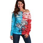 Custom Dolphins and Shark Off Shoulder Sweater Together Sporty Style