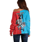 Custom Dolphins and Shark Off Shoulder Sweater Together Sporty Style