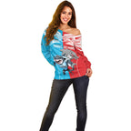 Custom Dolphins and Shark Off Shoulder Sweater Together Sporty Style