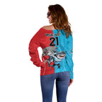Custom Dolphins and Shark Off Shoulder Sweater Together Sporty Style
