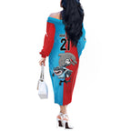 Custom Dolphins and Shark Off The Shoulder Long Sleeve Dress Together Sporty Style