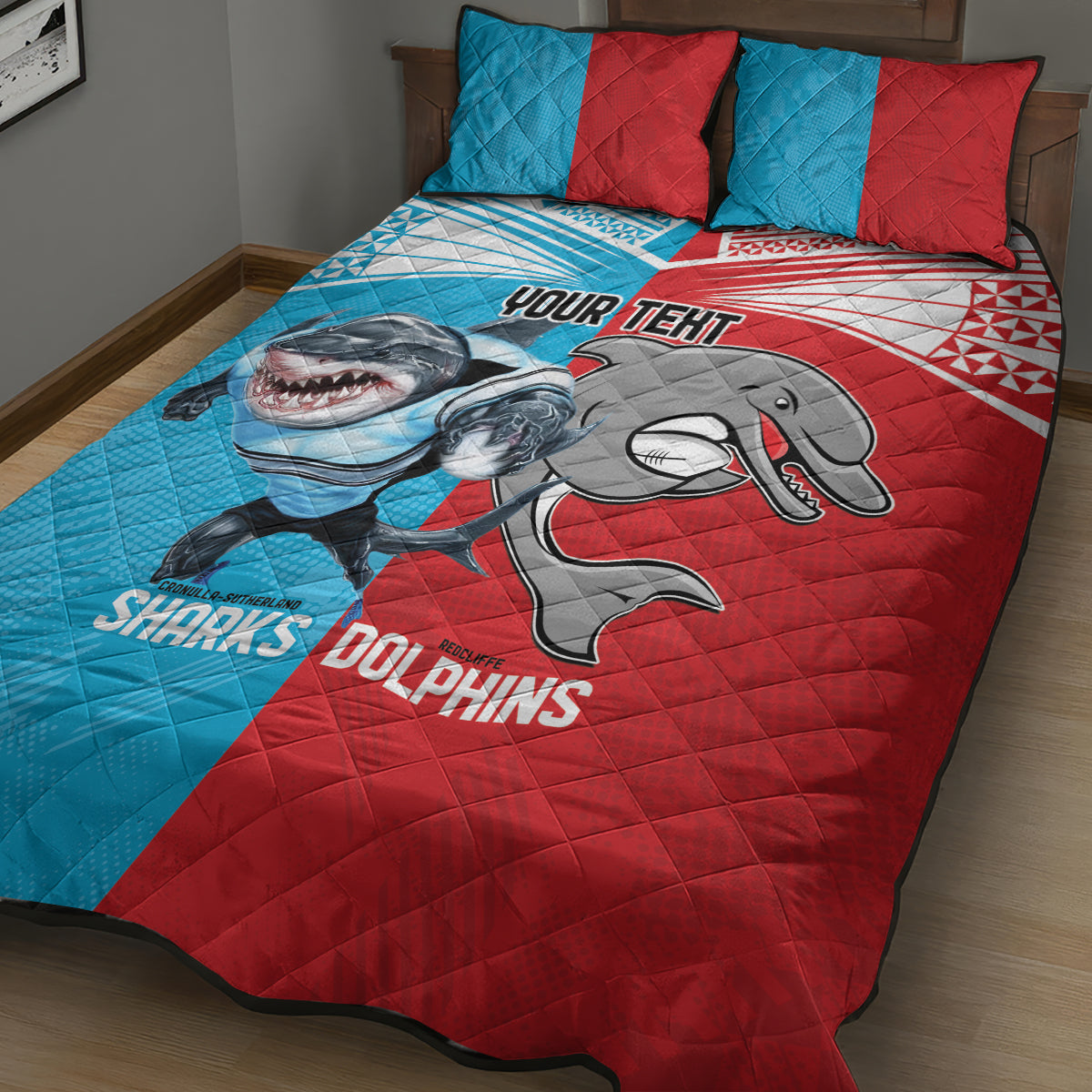 Custom Dolphins and Shark Quilt Bed Set Together Sporty Style