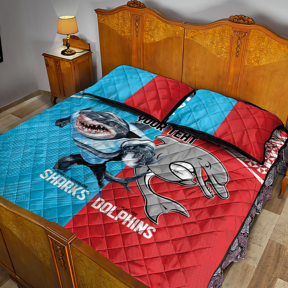 Custom Dolphins and Shark Quilt Bed Set Together Sporty Style